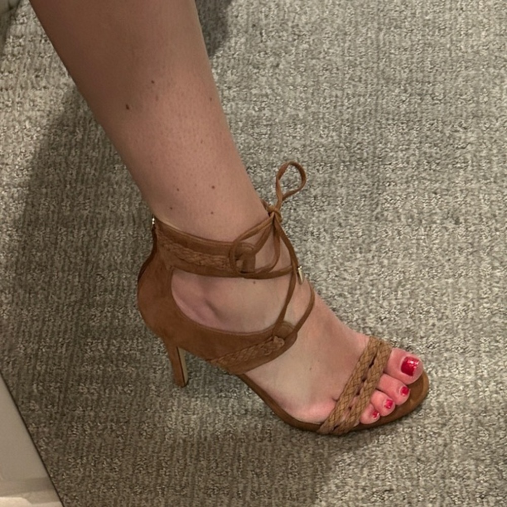 White House Black Market Tan Lace-Up Heels